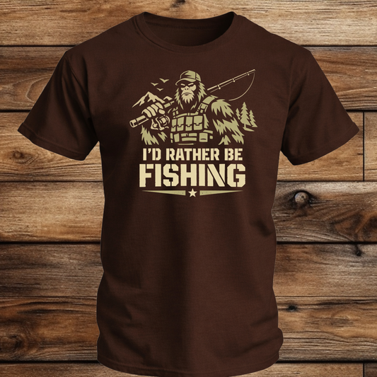 I'd Rather Be Fishing Bigfoot T Shirt