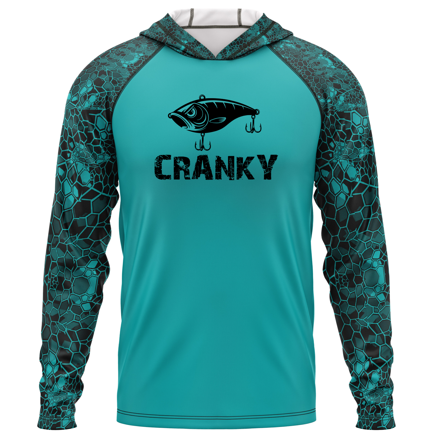 Cranky Crankbait SPF50 Performance Fishing Hoodie- Teal