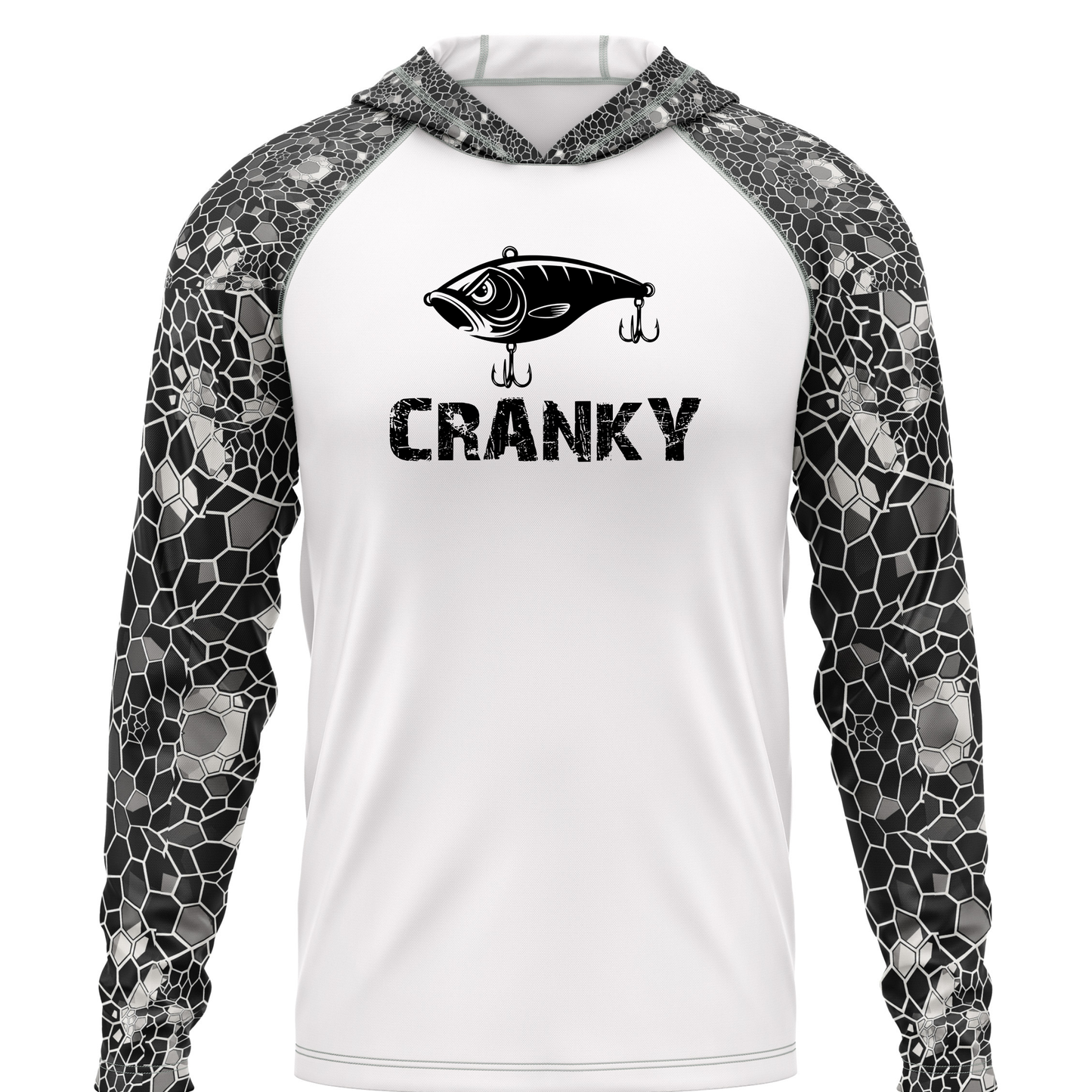 Cranky Crankbait SPF50 Performance Fishing Hoodie-White
