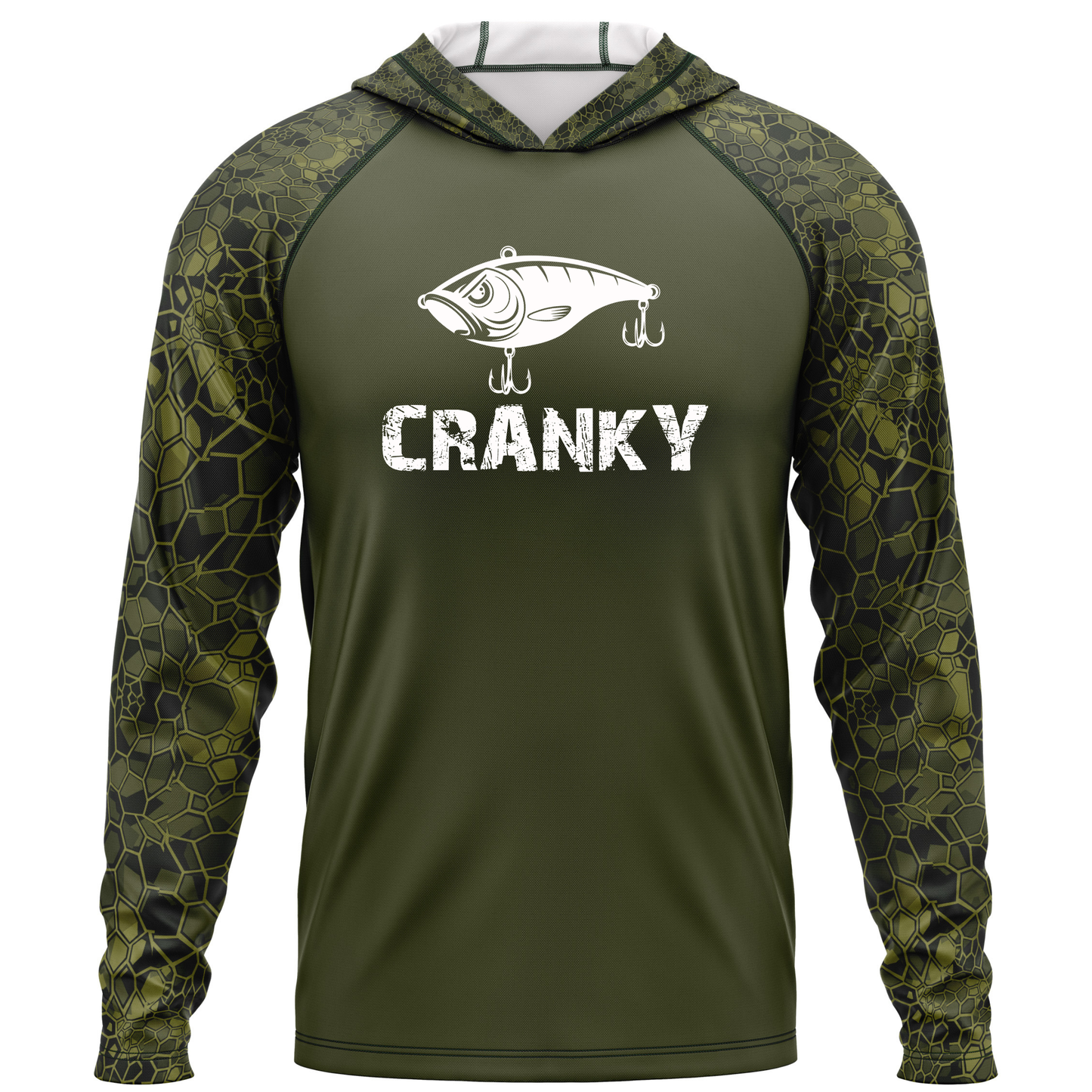 Cranky Crankbait SPF50 Performance Fishing Hoodie- Military Green