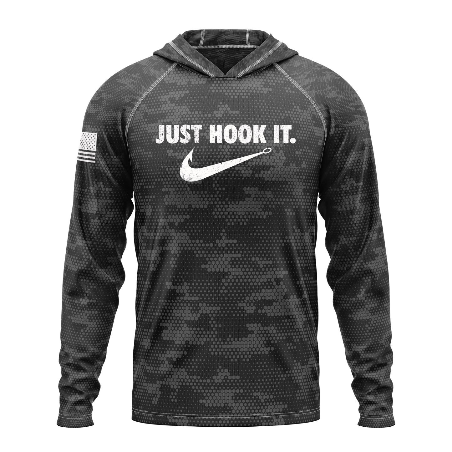 Just Hook It SPF50 Performance Fishing Hoodie- Black Camo