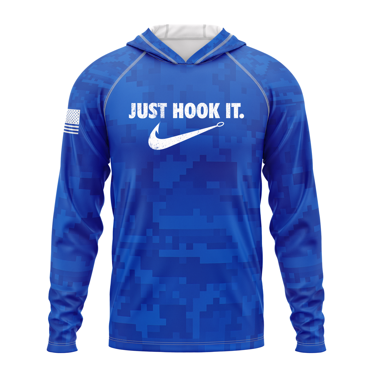 Just Hook It SPF50 Performance Fishing Hoodie- Blue Camo