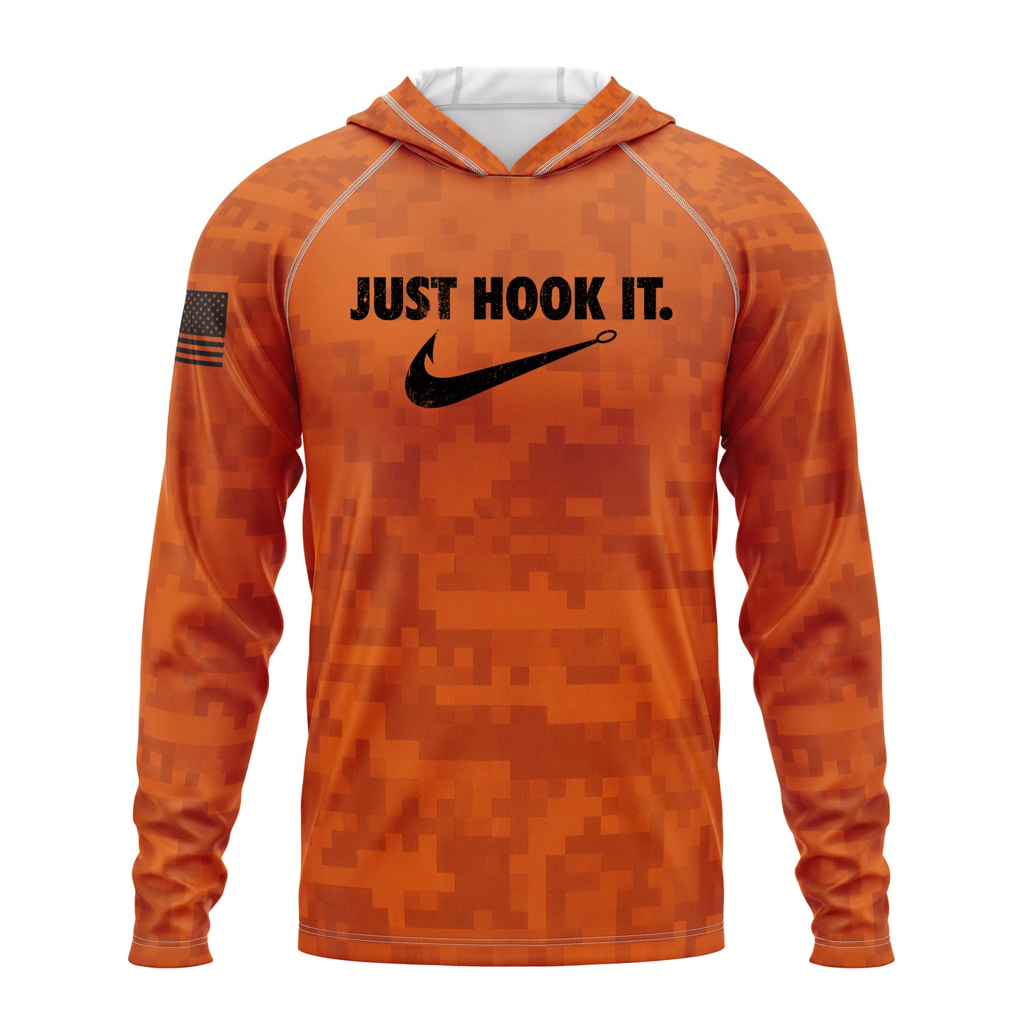 Just Hook It SPF50 Performance Fishing Hoodie- Orange Camo