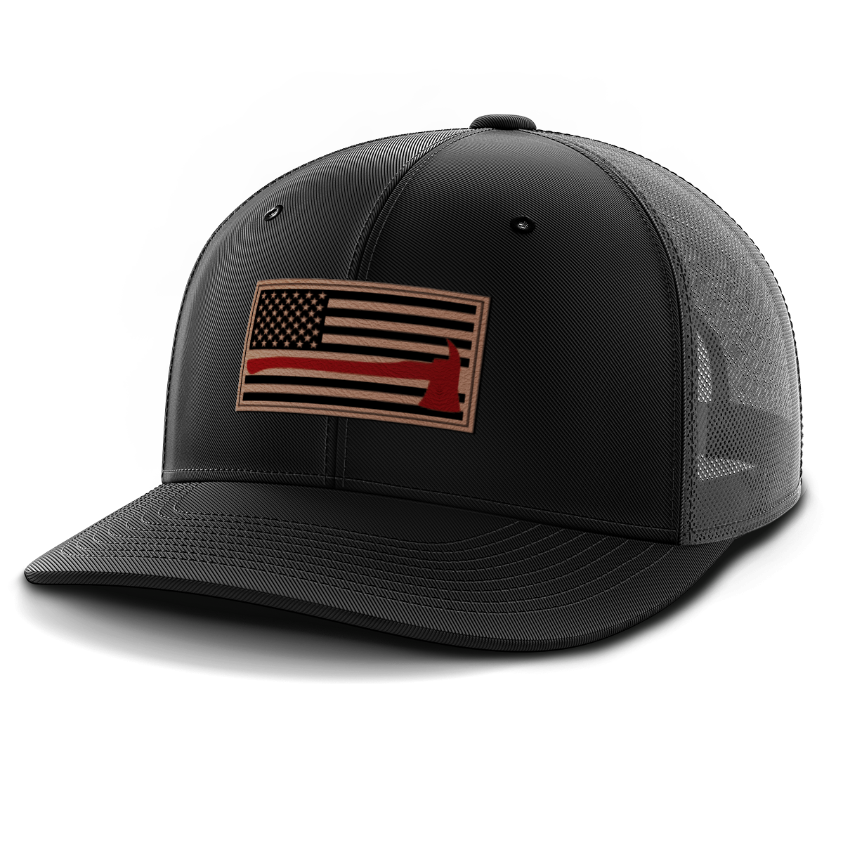 Thin Red Line Firemen Flag Hat with Axe, Leather Patch Hat