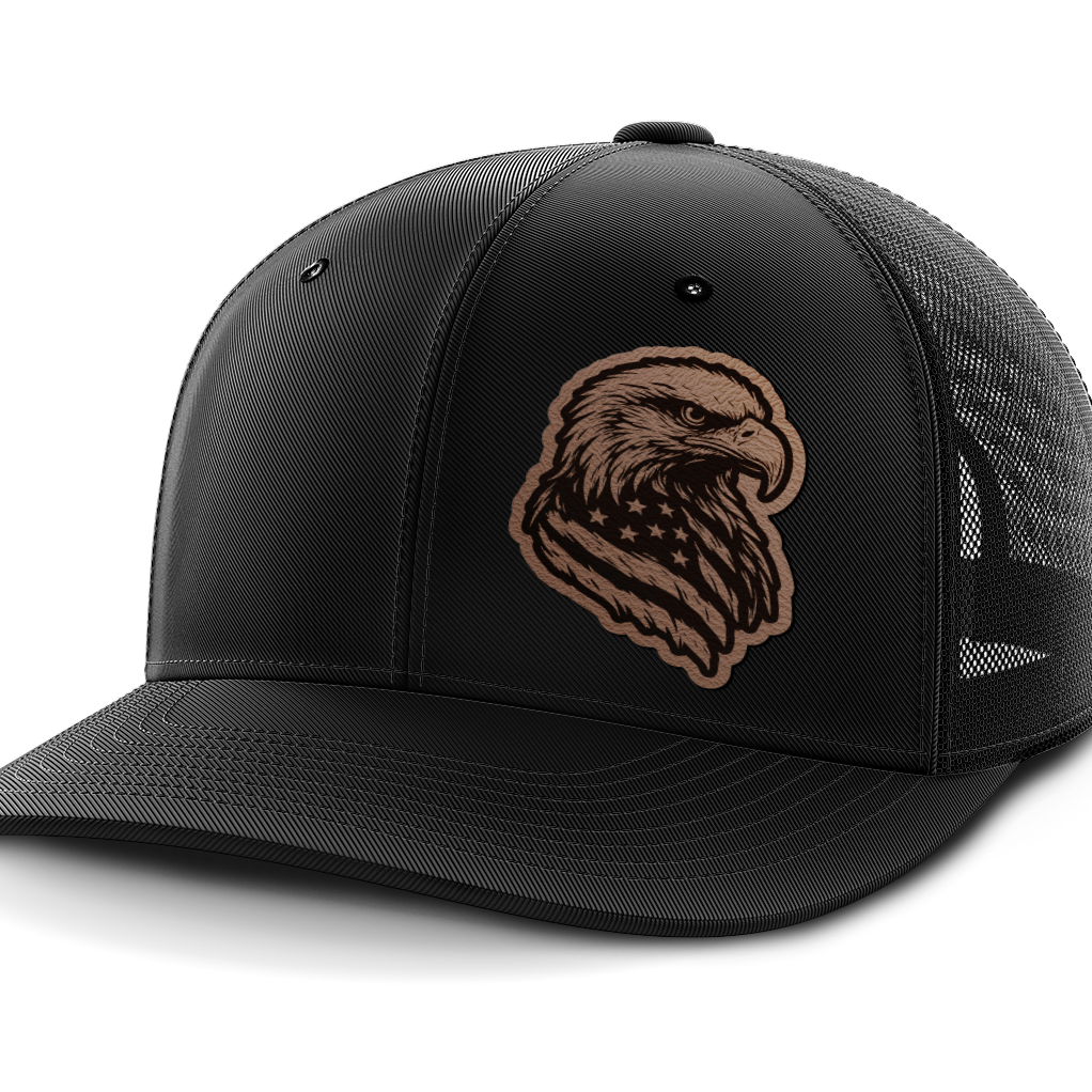 Eagle Flag (left), Leather Patch Hat
