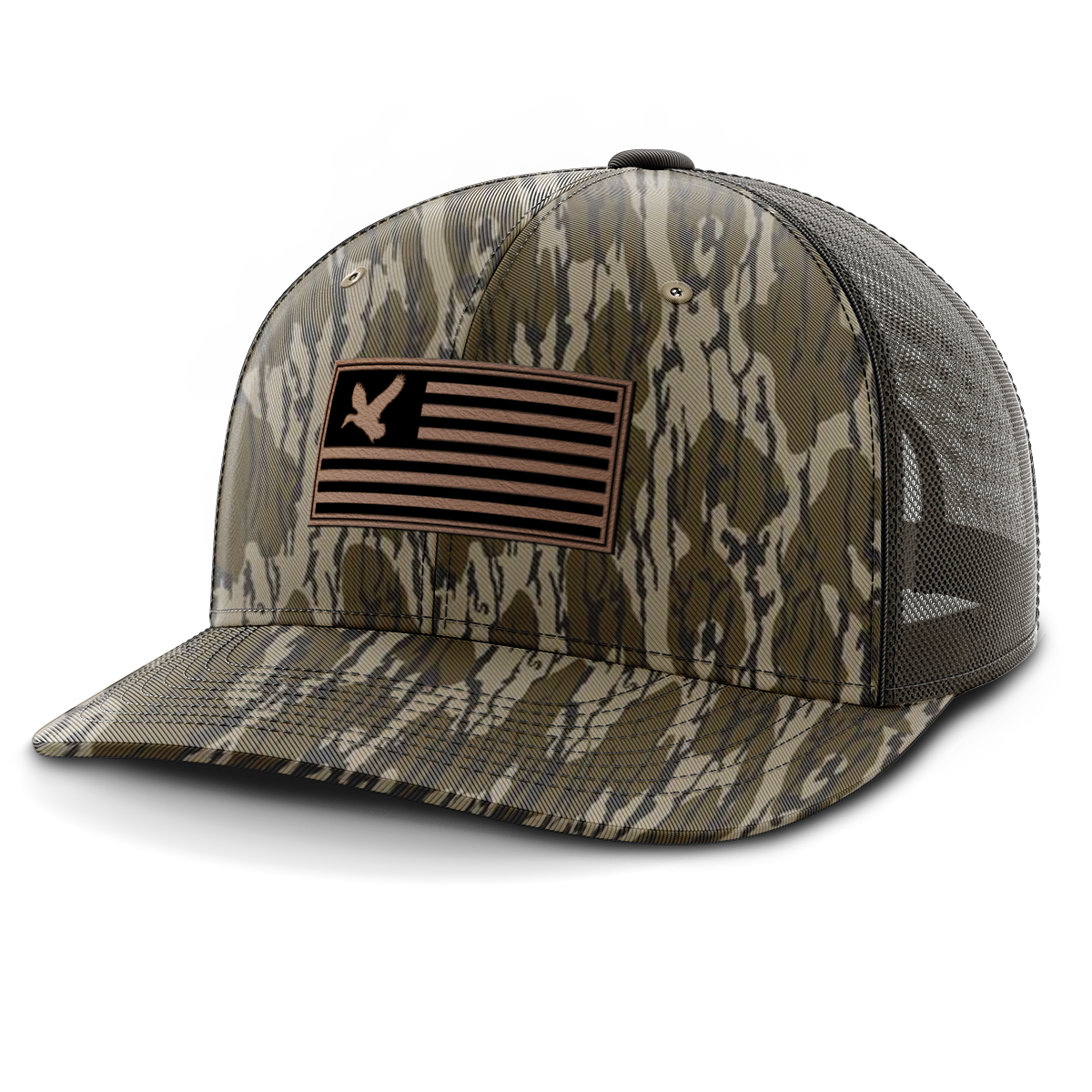 Duck on Flag, Duck Hunting, Leather Patch Hat