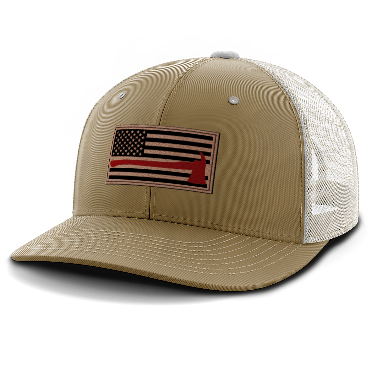 Thin Red Line Firemen Flag Hat with Axe, Leather Patch Hat