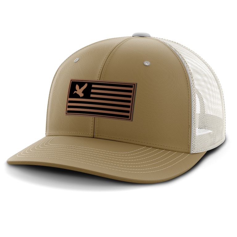 Duck on Flag, Duck Hunting, Leather Patch Hat