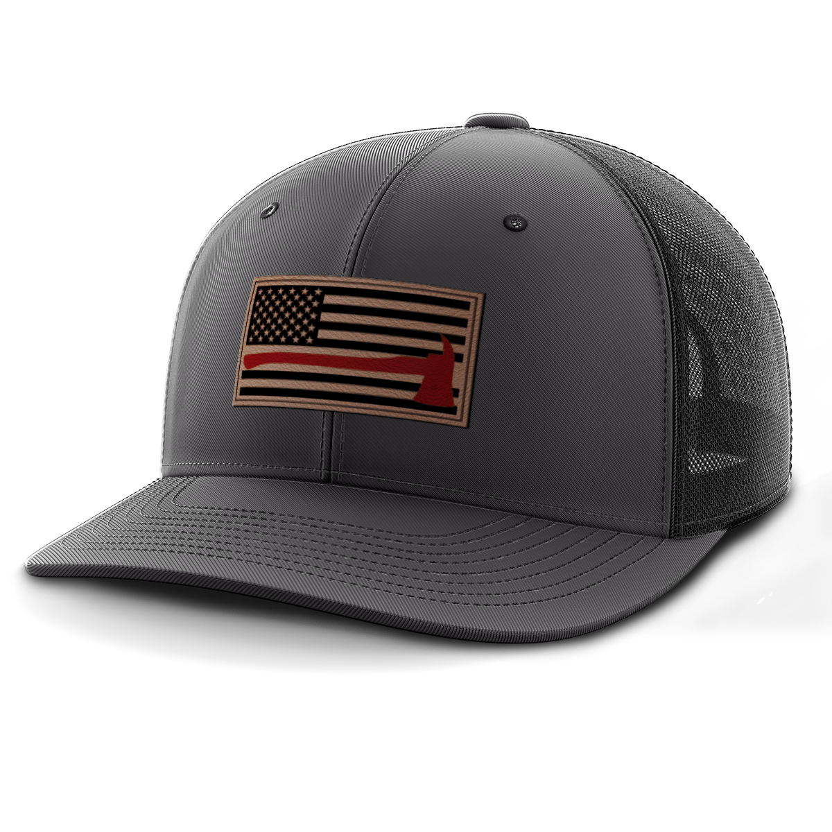 Thin Red Line Firemen Flag Hat with Axe, Leather Patch Hat