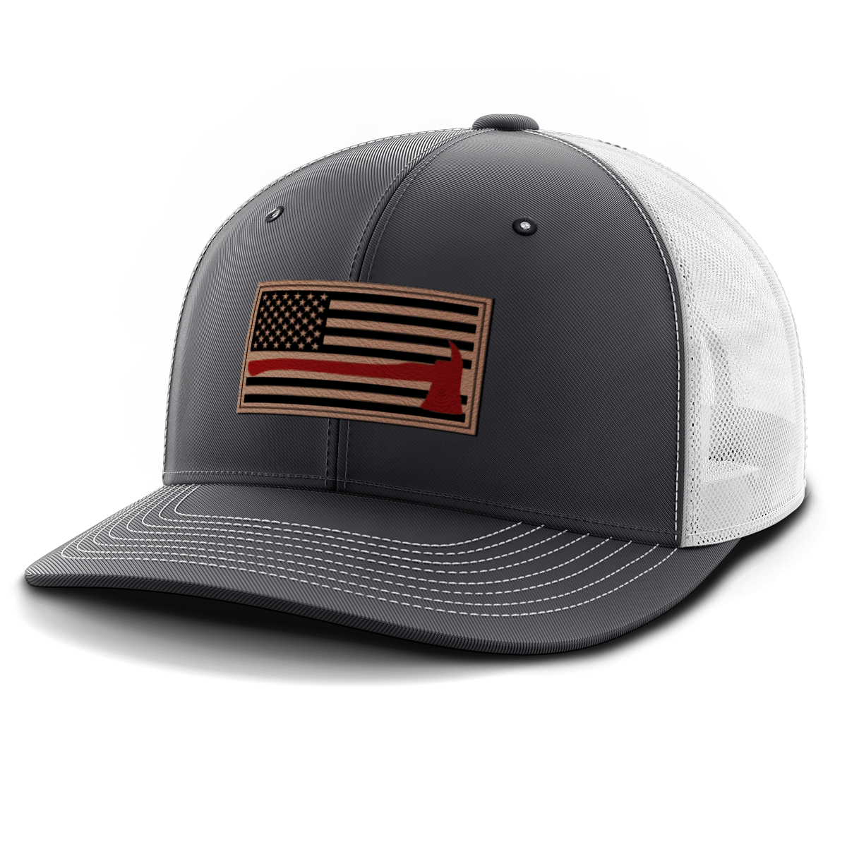 Thin Red Line Firemen Flag Hat with Axe, Leather Patch Hat