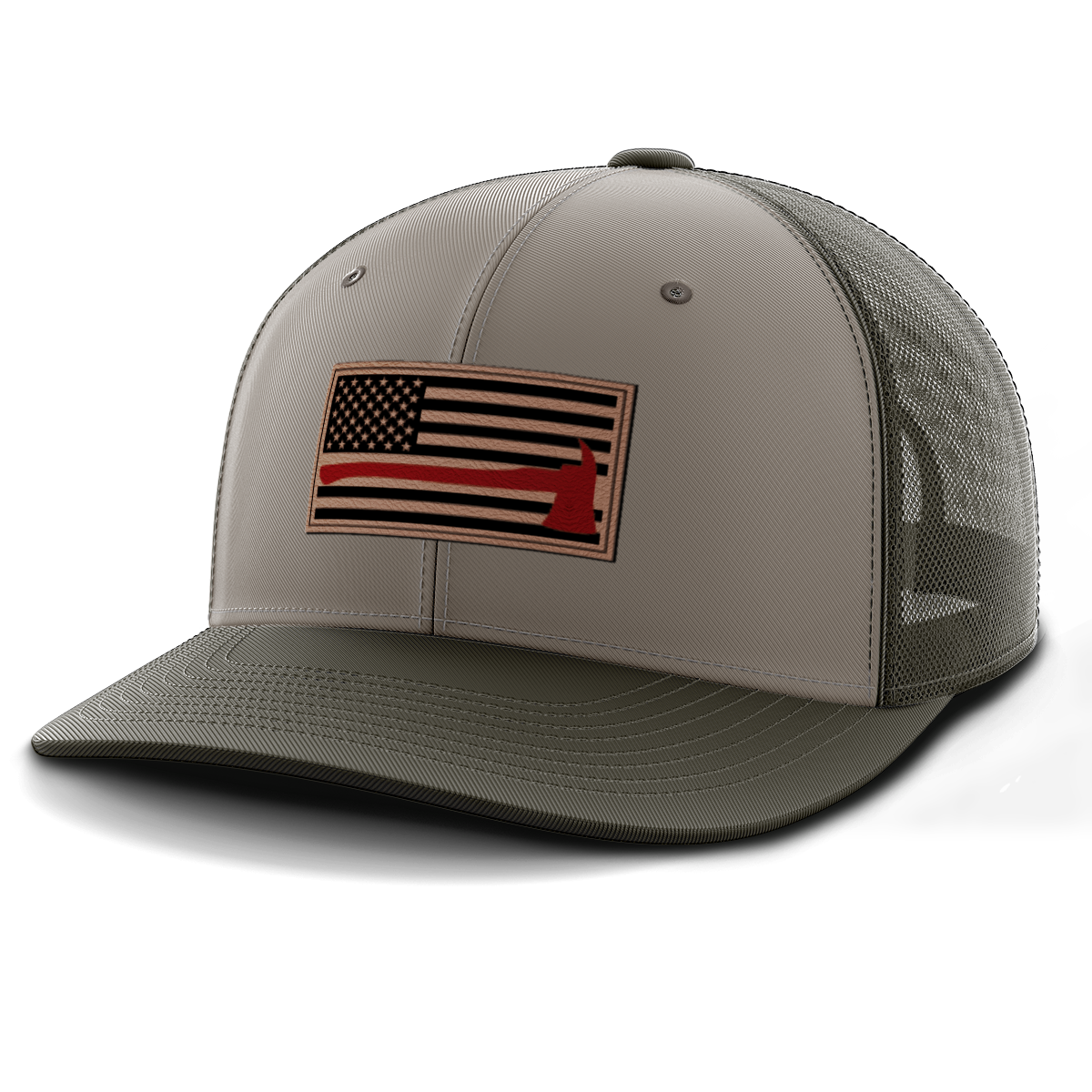 Thin Red Line Firemen Flag Hat with Axe, Leather Patch Hat