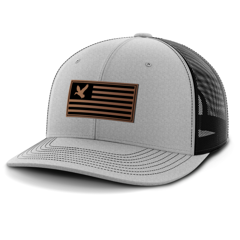Duck on Flag, Duck Hunting, Leather Patch Hat
