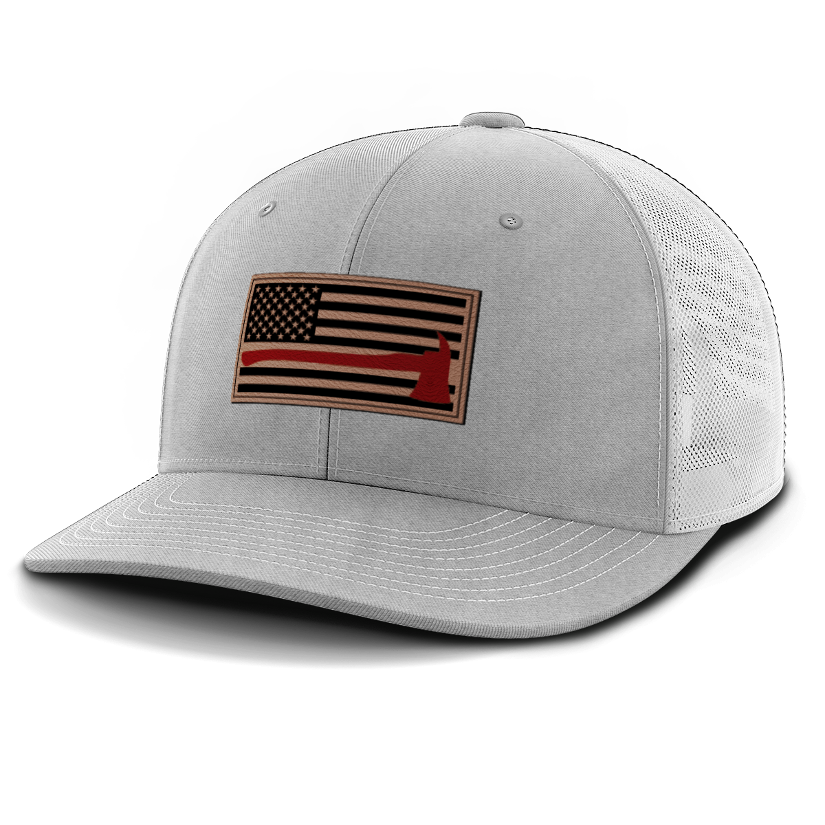 Thin Red Line Firemen Flag Hat with Axe, Leather Patch Hat