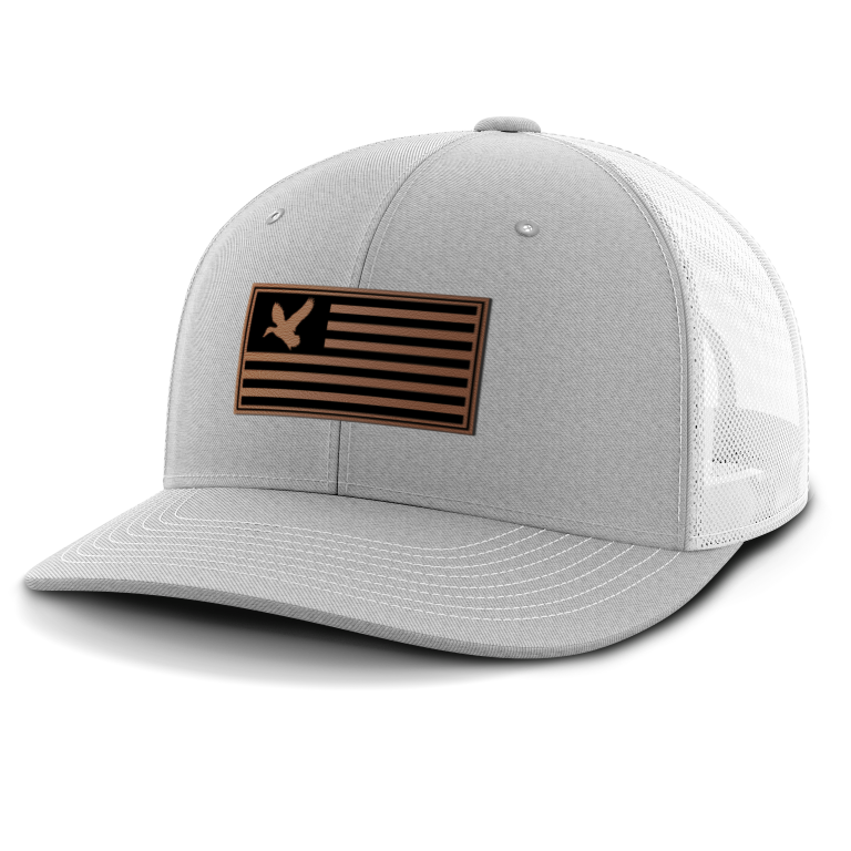 Duck on Flag, Duck Hunting, Leather Patch Hat