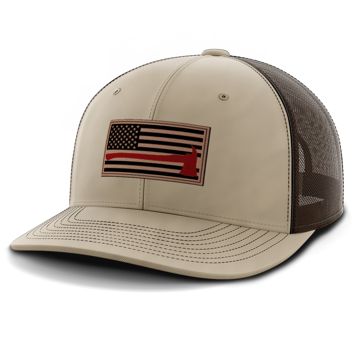 Thin Red Line Firemen Flag Hat with Axe, Leather Patch Hat