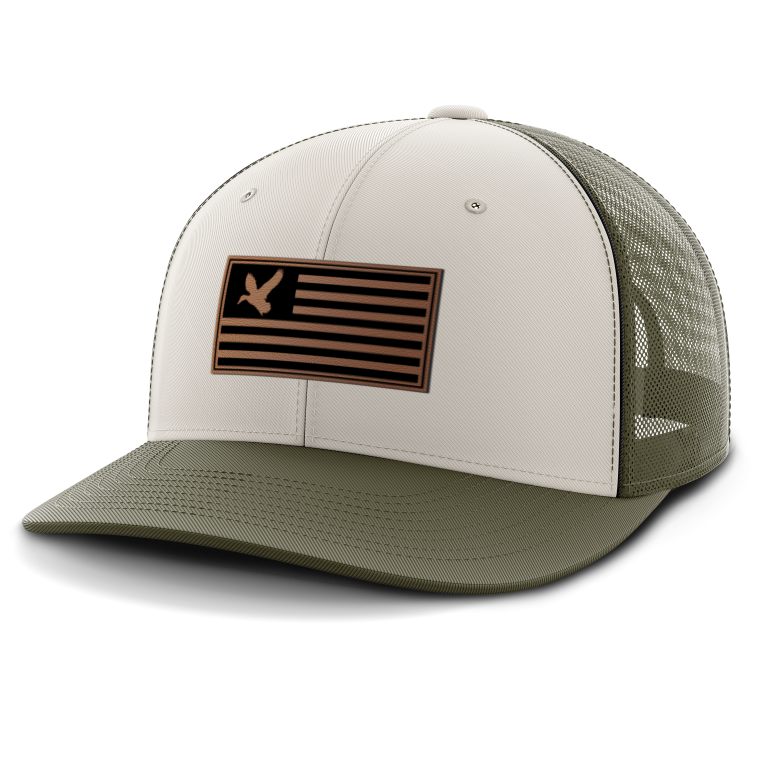 Duck on Flag, Duck Hunting, Leather Patch Hat