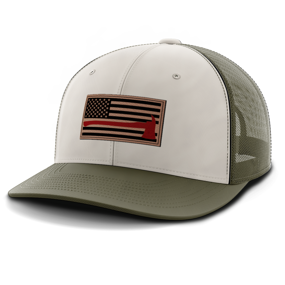 Thin Red Line Firemen Flag Hat with Axe, Leather Patch Hat