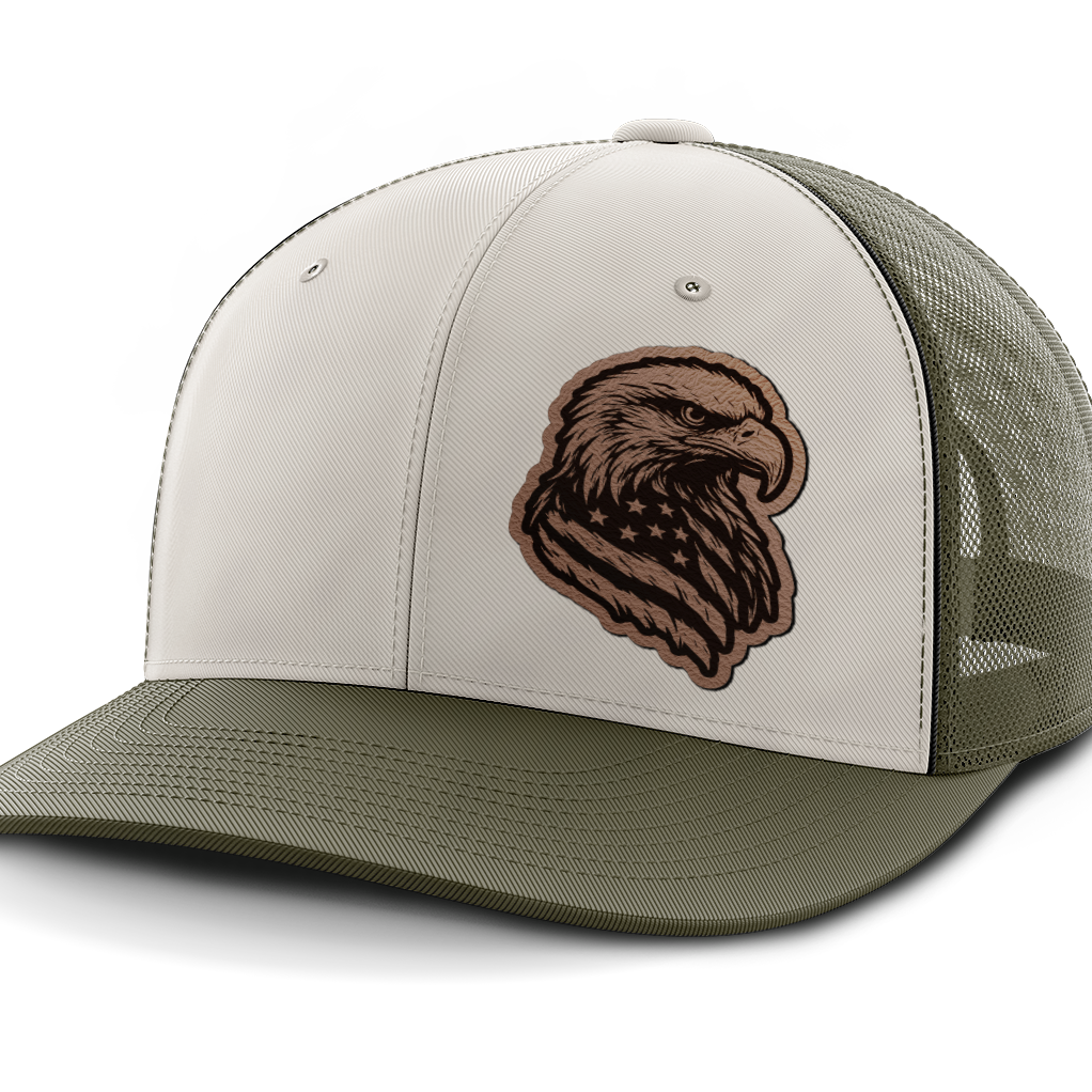 Eagle Flag (left), Leather Patch Hat
