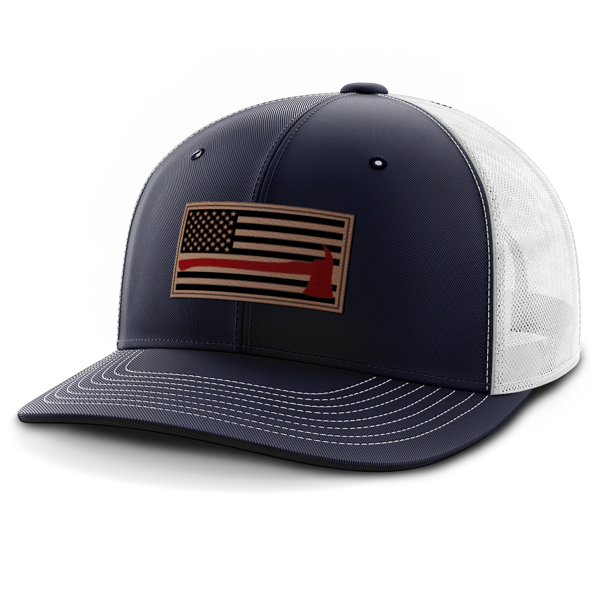 Thin Red Line Firemen Flag Hat with Axe, Leather Patch Hat
