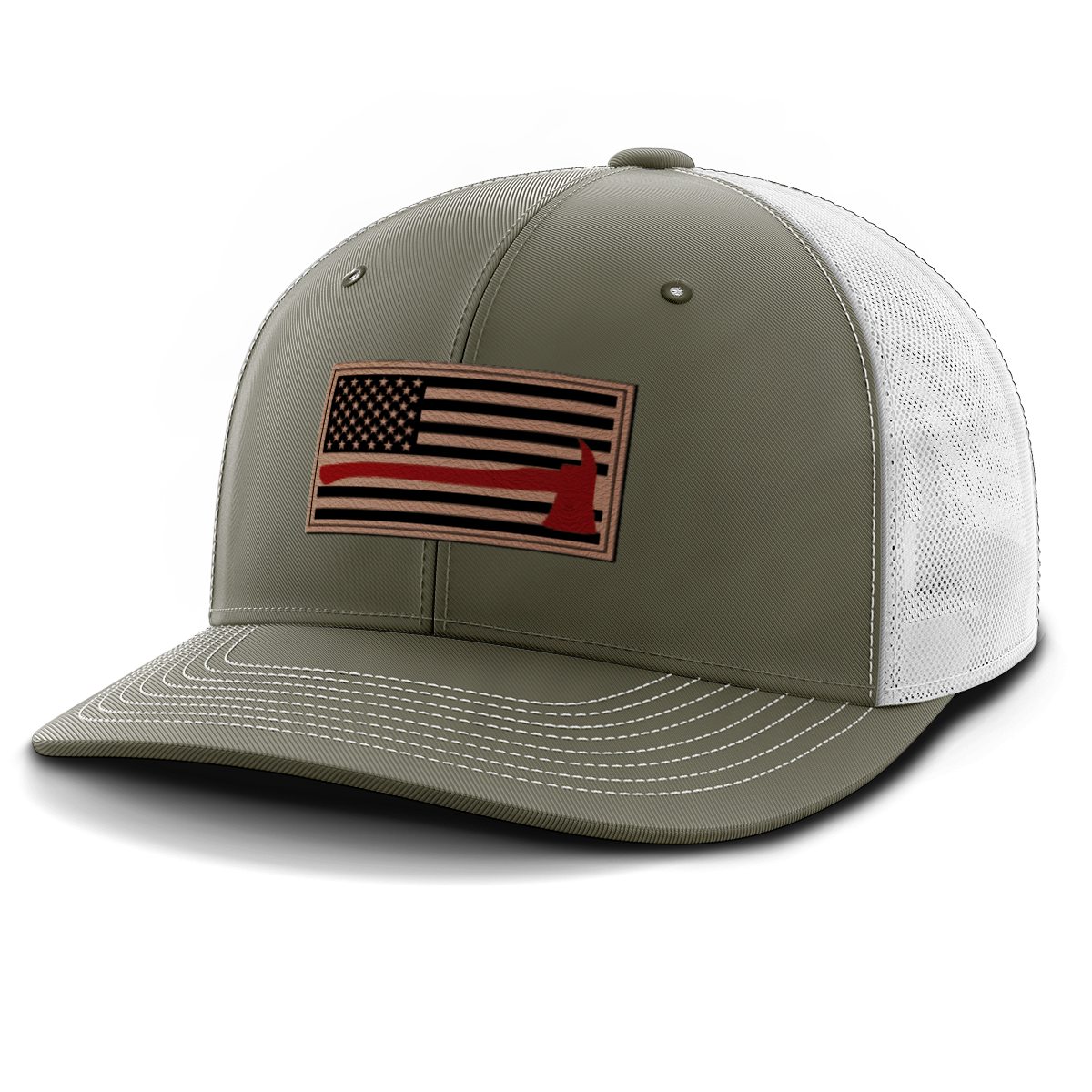 Thin Red Line Firemen Flag Hat with Axe, Leather Patch Hat