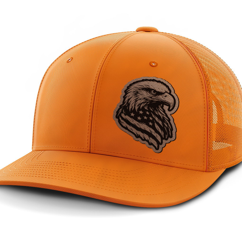 Eagle Flag (left), Leather Patch Hat