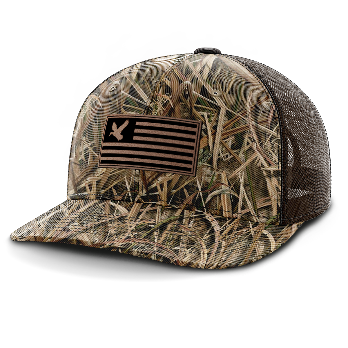 Duck on Flag, Duck Hunting, Leather Patch Hat