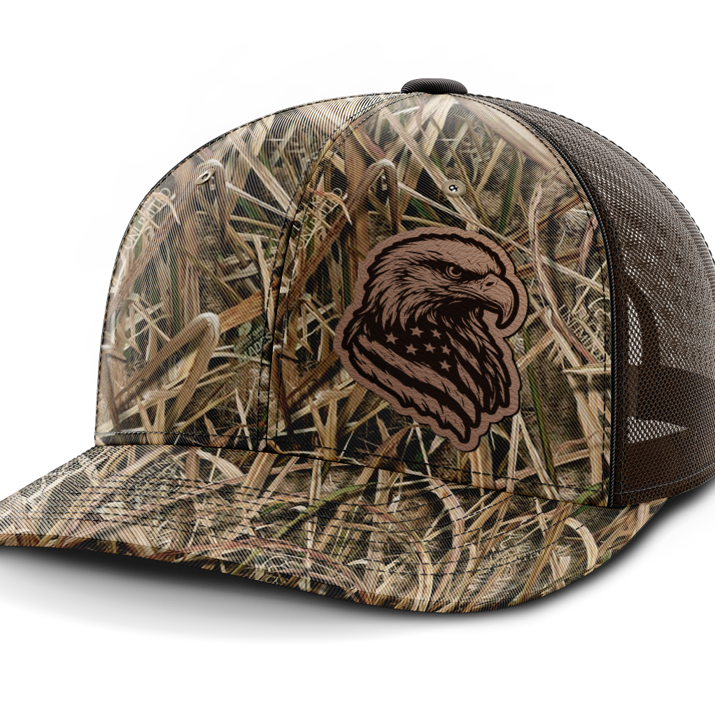 Eagle Flag (left), Leather Patch Hat