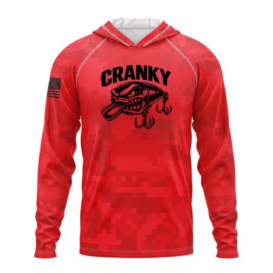 Cranky Crankbait SPF50 Performance Fishing Hoodie- Red Camo