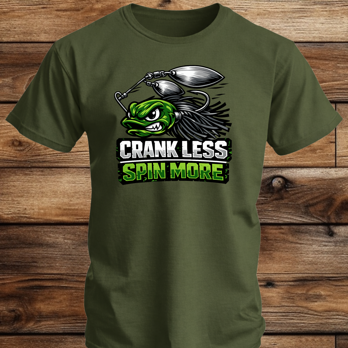 Crank Less Spin More Fishing T Shirt