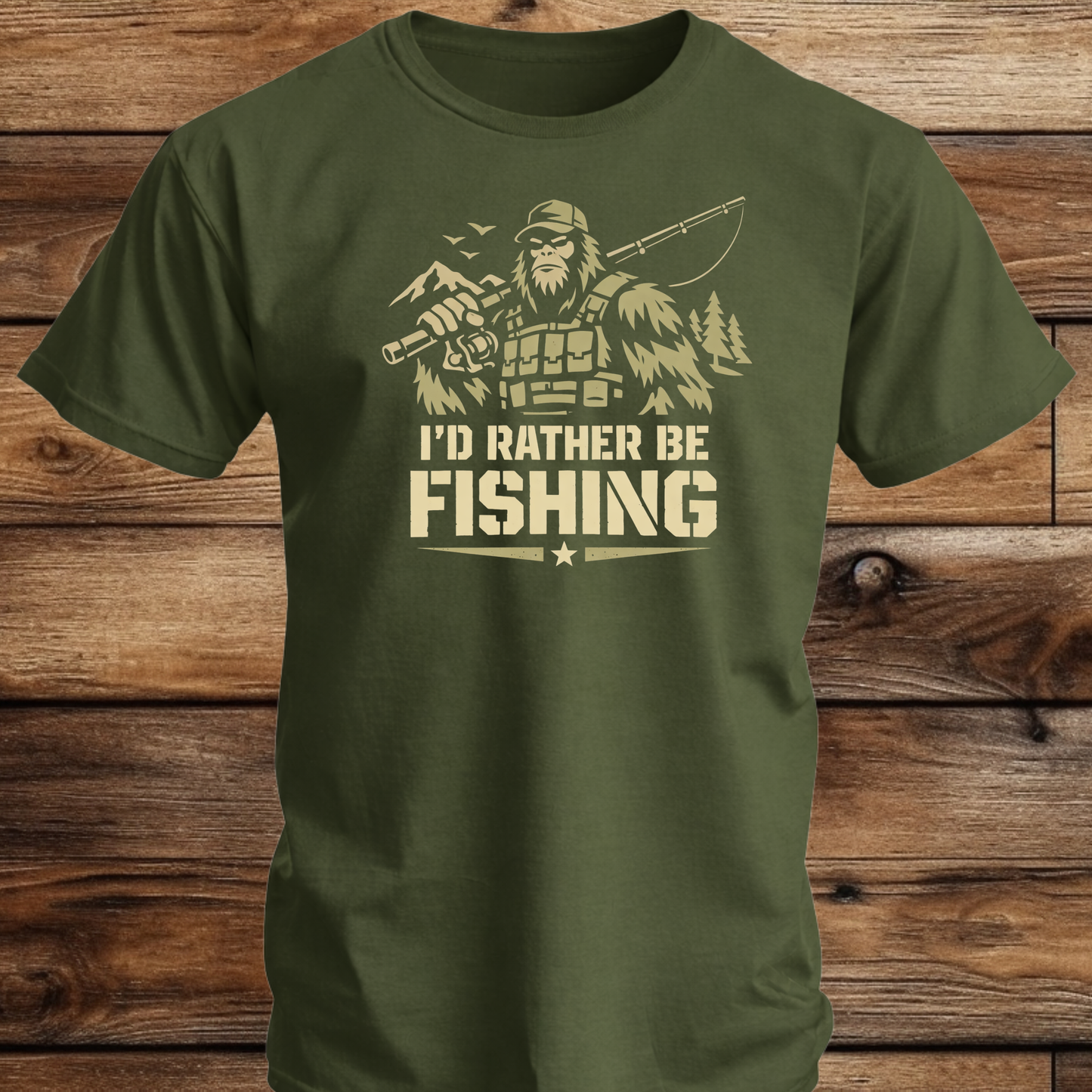 I'd Rather Be Fishing Bigfoot T Shirt