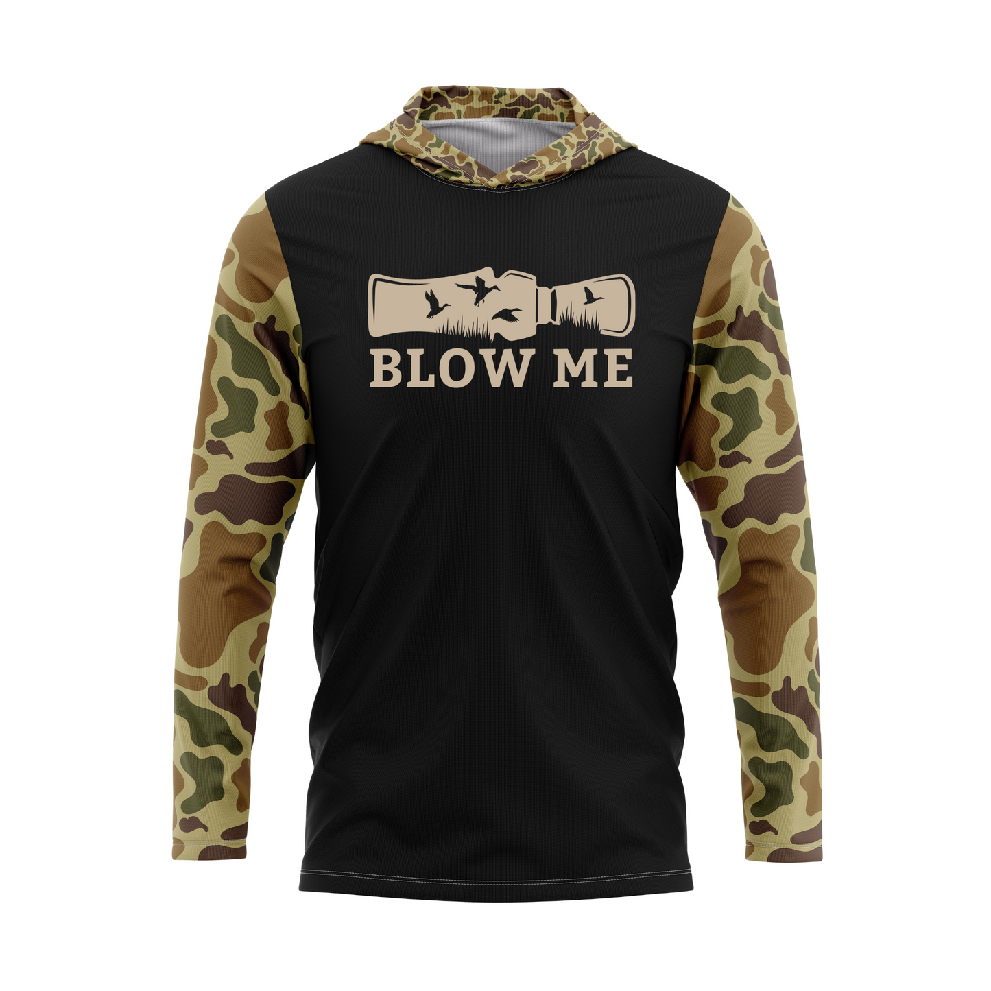 Blow Me Retro Camo Duck Hunting SPF50 Performance Hoodie