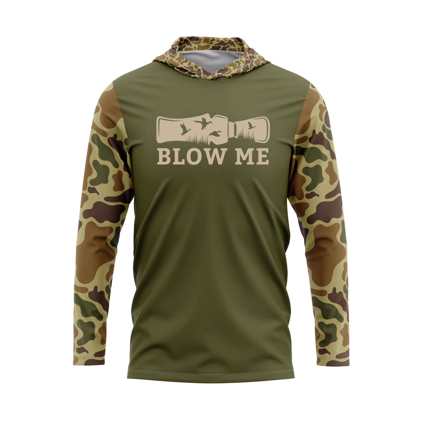 Blow Me Retro Camo Duck Hunting SPF50 Performance Hoodie