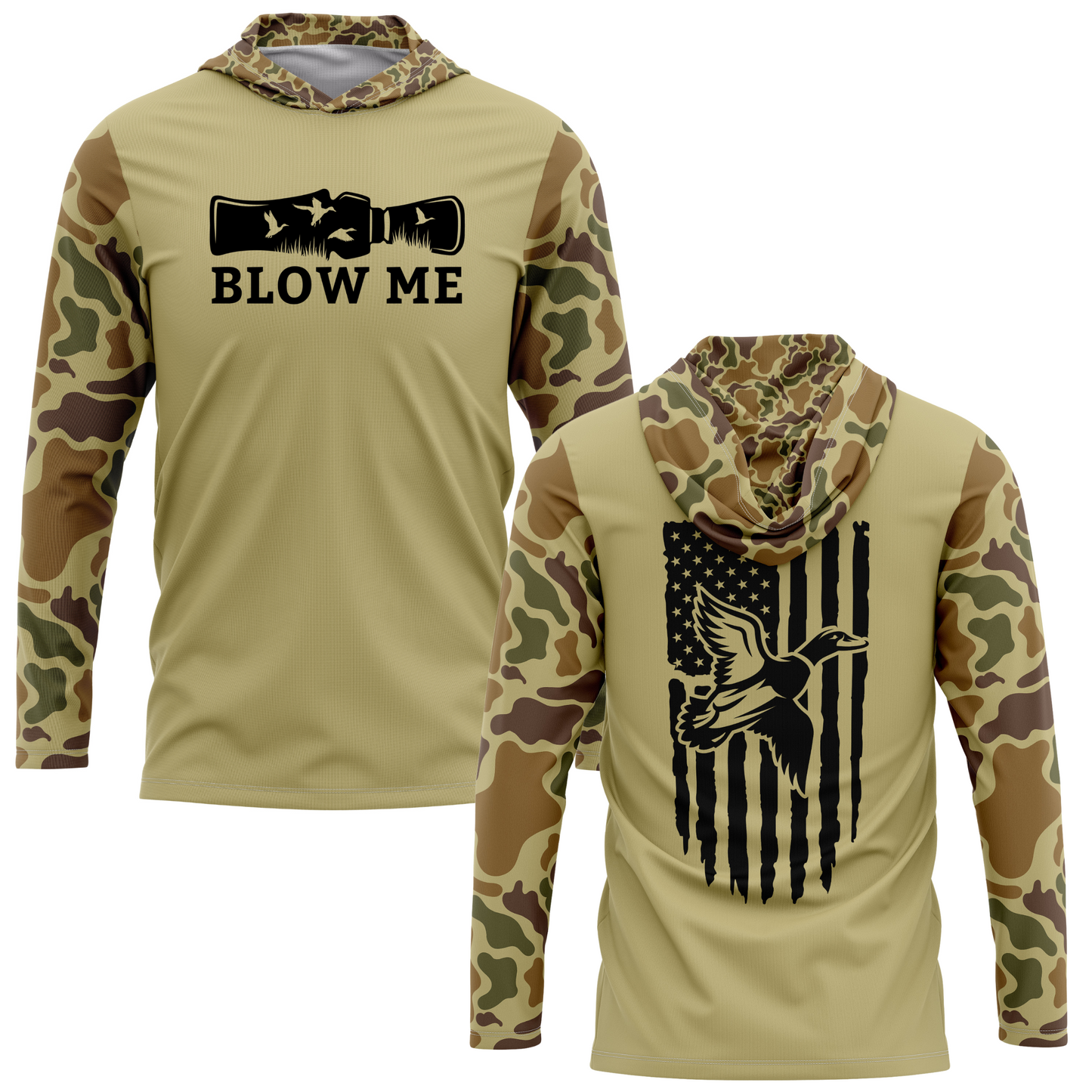 Blow Me Retro Camo Duck Hunting SPF50 Performance Hoodie