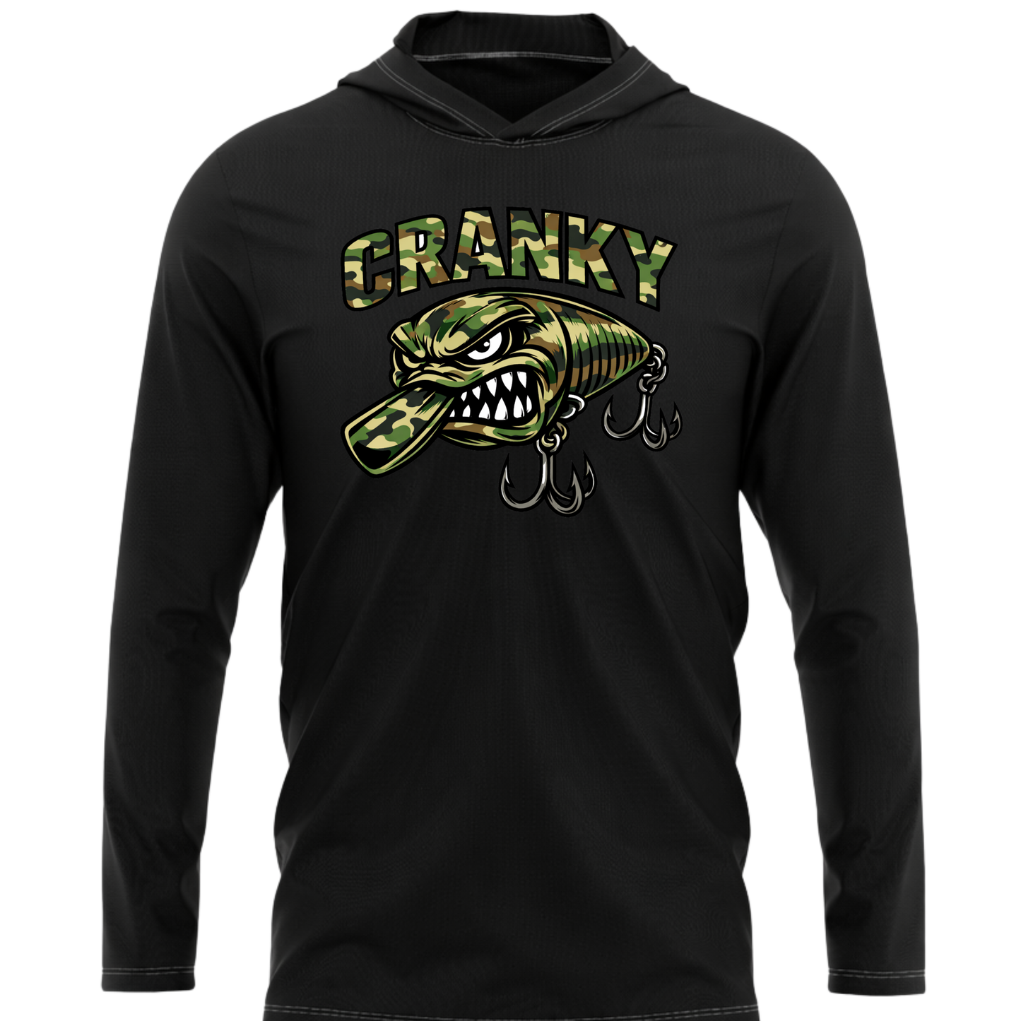 Camo Cranky Crankbait SPF50 Performance Fishing Hoodie