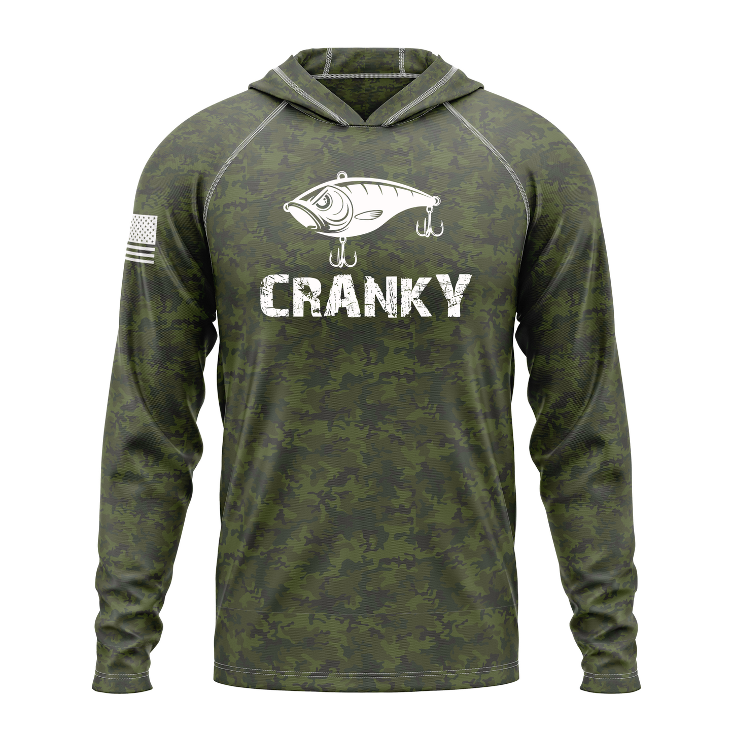 Cranky Crankbait SPF50 Patriotic Performance Fishing Hoodie