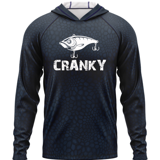 Cranky Crankbait SPF50 Performance Fishing Hoodie- Dark Blue