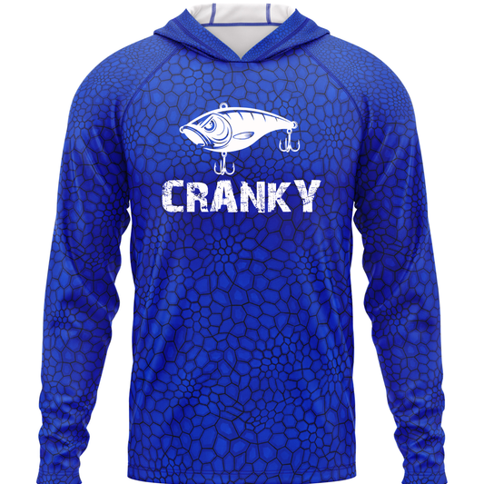 Cranky Crankbait SPF50 Performance Fishing Hoodie- Blue