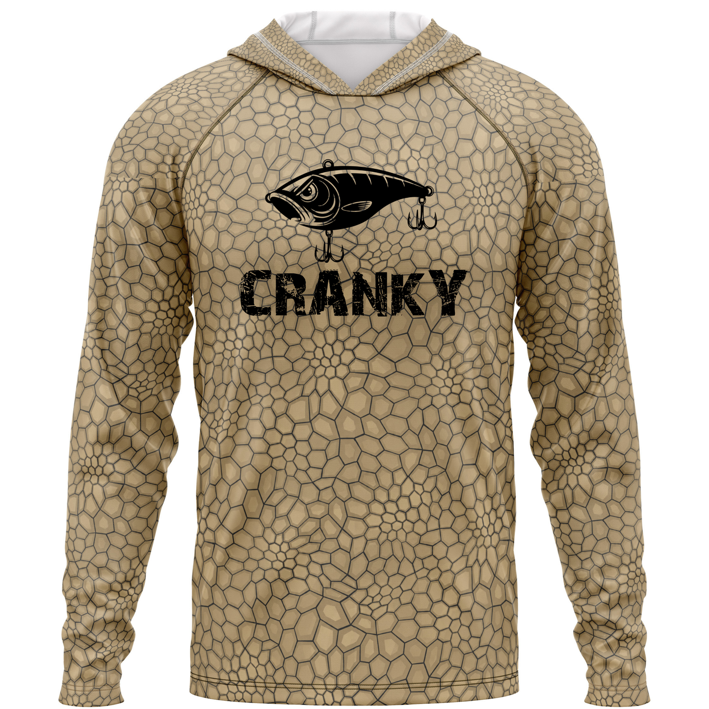 Cranky Crankbait SPF50 Performance Fishing Hoodie-Tan