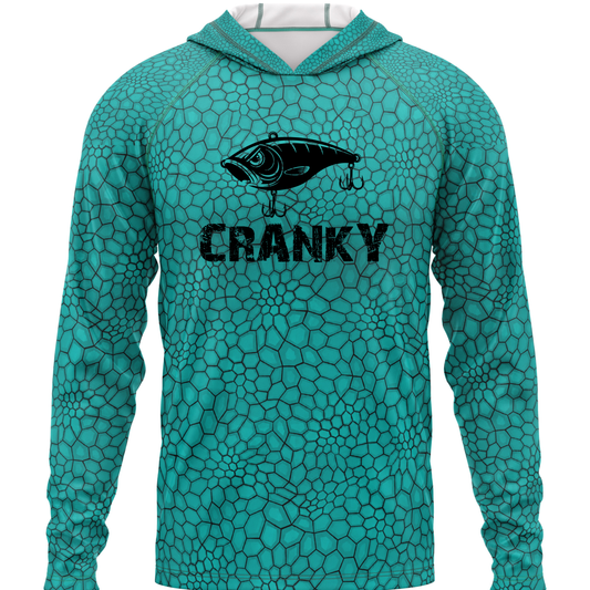 Cranky Crankbait SPF50 Performance Fishing Hoodie- Teal