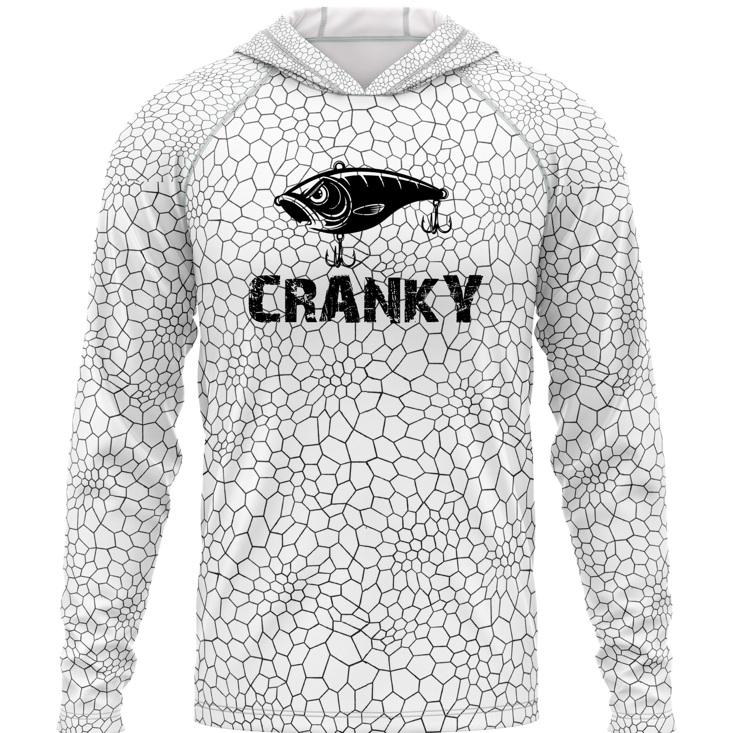 Cranky Crankbait SPF50 Performance Fishing Hoodie- White