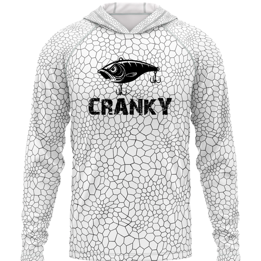 Cranky Crankbait SPF50 Performance Fishing Hoodie- White
