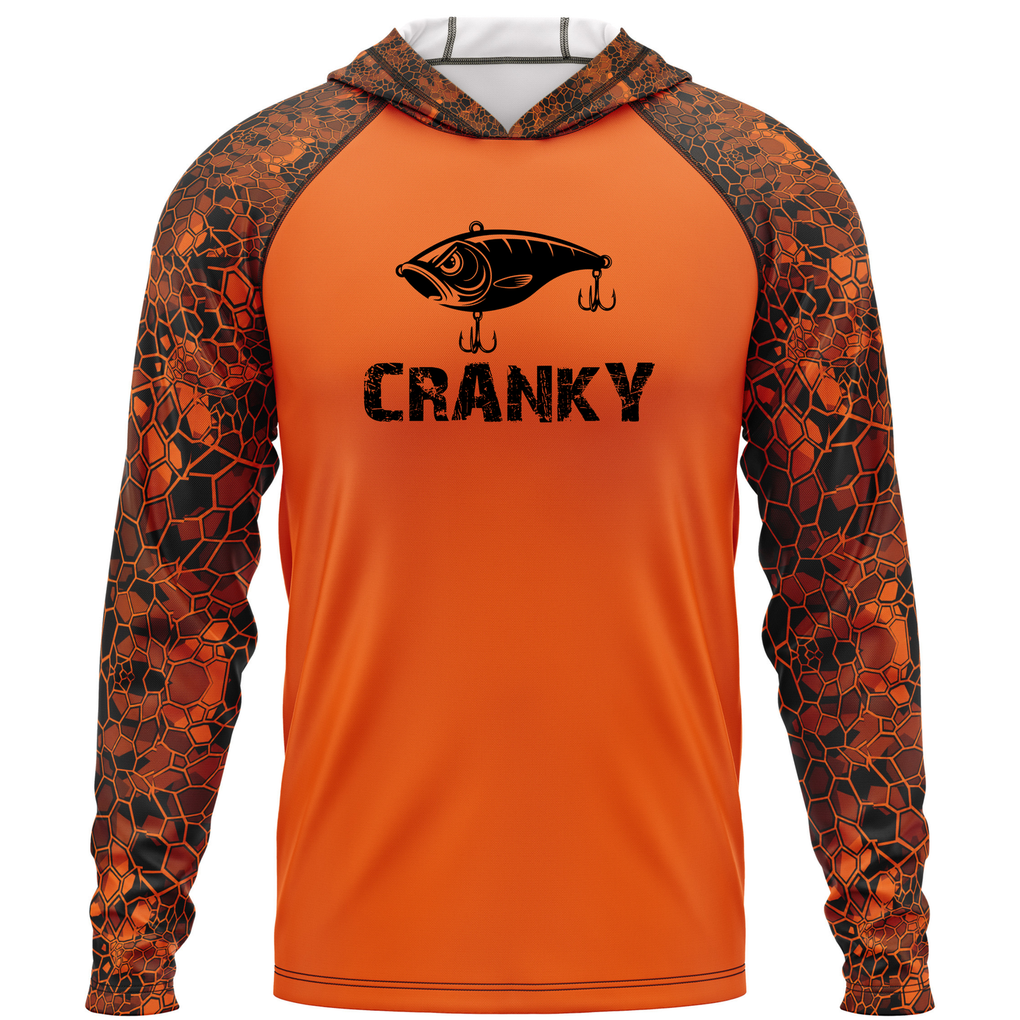 Cranky Crankbait SPF50 Performance Fishing Hoodie-Orange