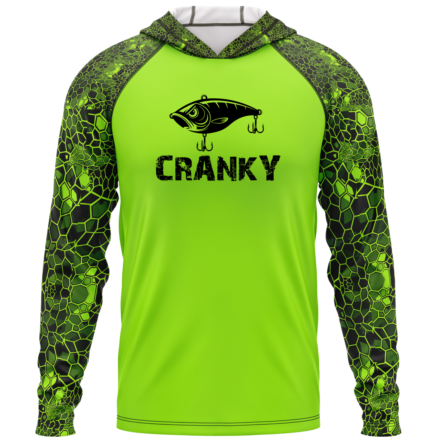 Cranky Crankbait SPF50 Performance Fishing Hoodie- Lime Green
