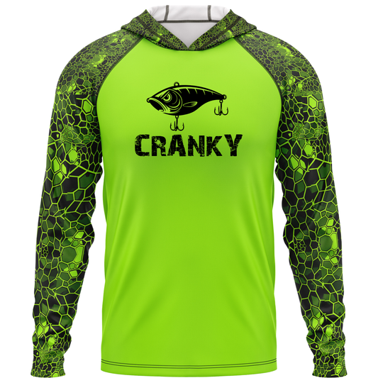 Cranky Crankbait SPF50 Performance Fishing Hoodie- Lime Green