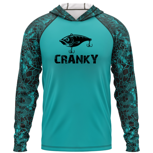 Cranky Crankbait SPF50 Performance Fishing Hoodie- Teal