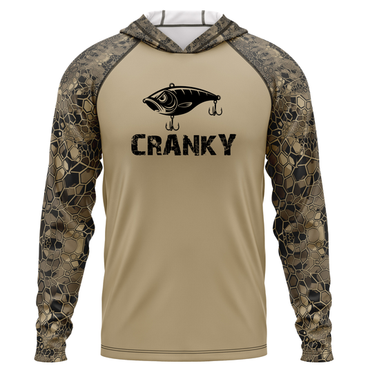 Cranky Crankbait SPF50 Performance Fishing Hoodie- Tan