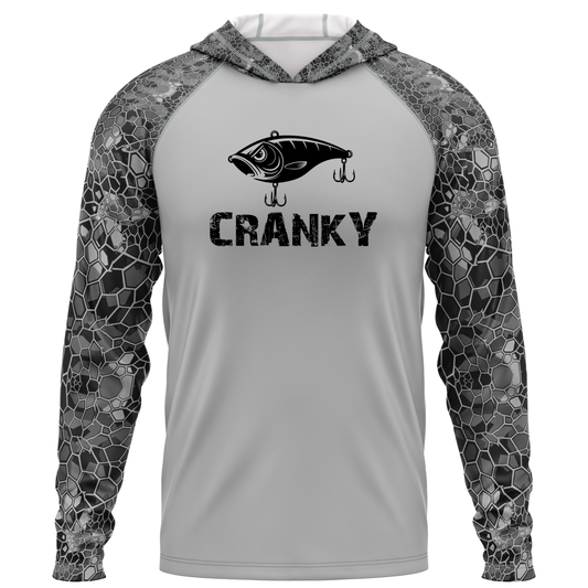 Cranky Crankbait SPF50 Performance Fishing Hoodie-Gray