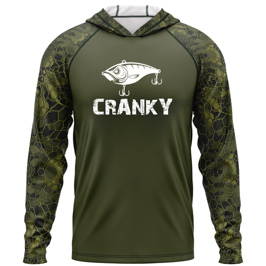 Cranky Crankbait SPF50 Performance Fishing Hoodie- Military Green