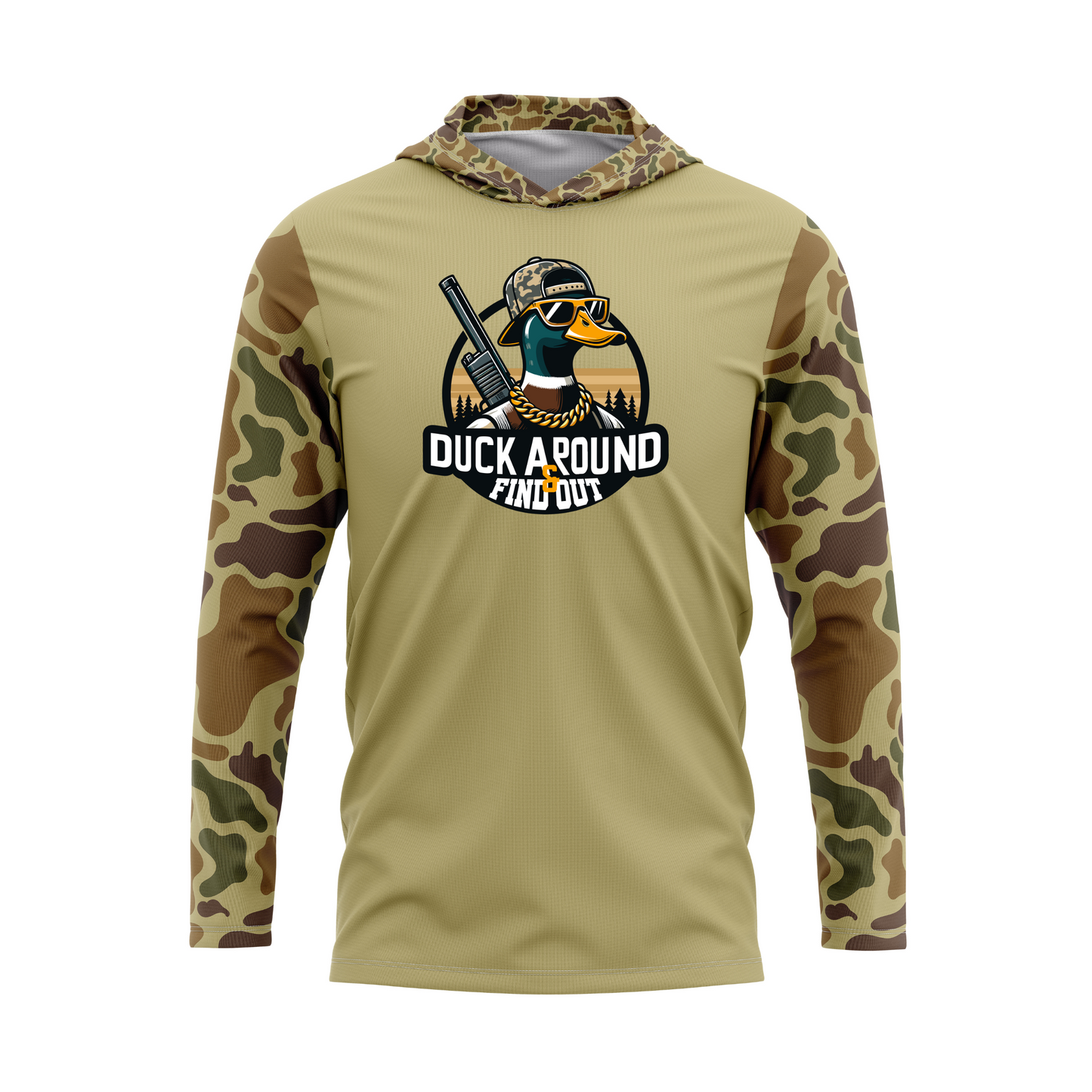 Duck Around And Find Out Retro Camo Duck Hunting SPF50 Performance Hoodie