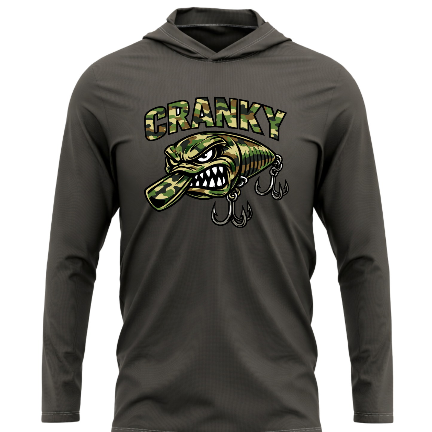 Camo Cranky Crankbait SPF50 Performance Fishing Hoodie